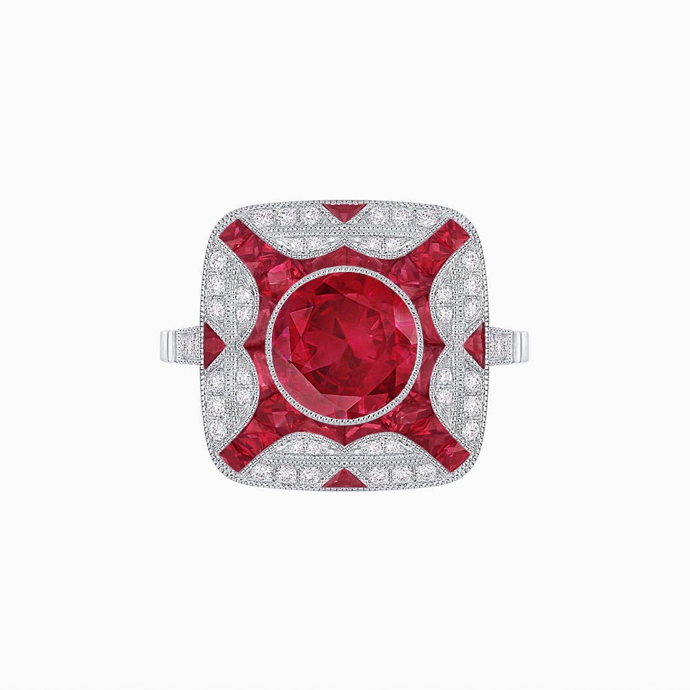 Art Deco Style Geometric Engagement Ring With Gemstone - Shahin Jewelry