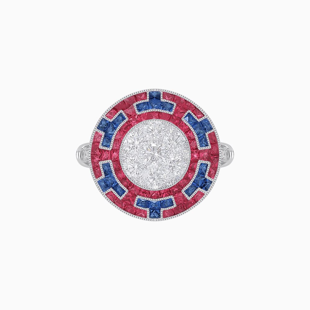 Art Deco Style Geometric Engagement Ring with Illusion Diamond - Shahin Jewelry