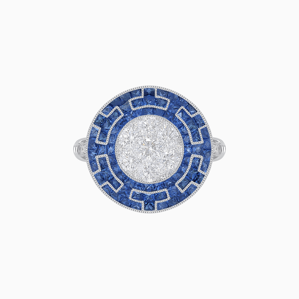Art Deco Style Geometric Engagement Ring with Illusion Diamond - Shahin Jewelry