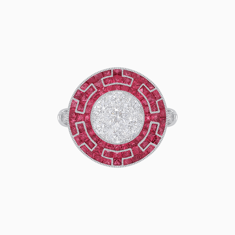 Art Deco Style Geometric Engagement Ring with Illusion Diamond - Shahin Jewelry
