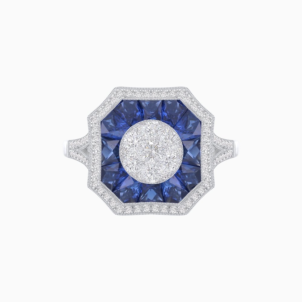 Art Deco Style Illusion Setting Diamond Ring - Shahin Jewelry