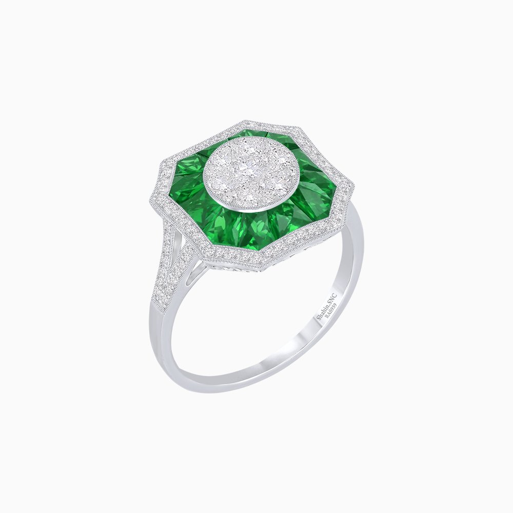 Art Deco Style Illusion Setting Diamond Ring - Shahin Jewelry