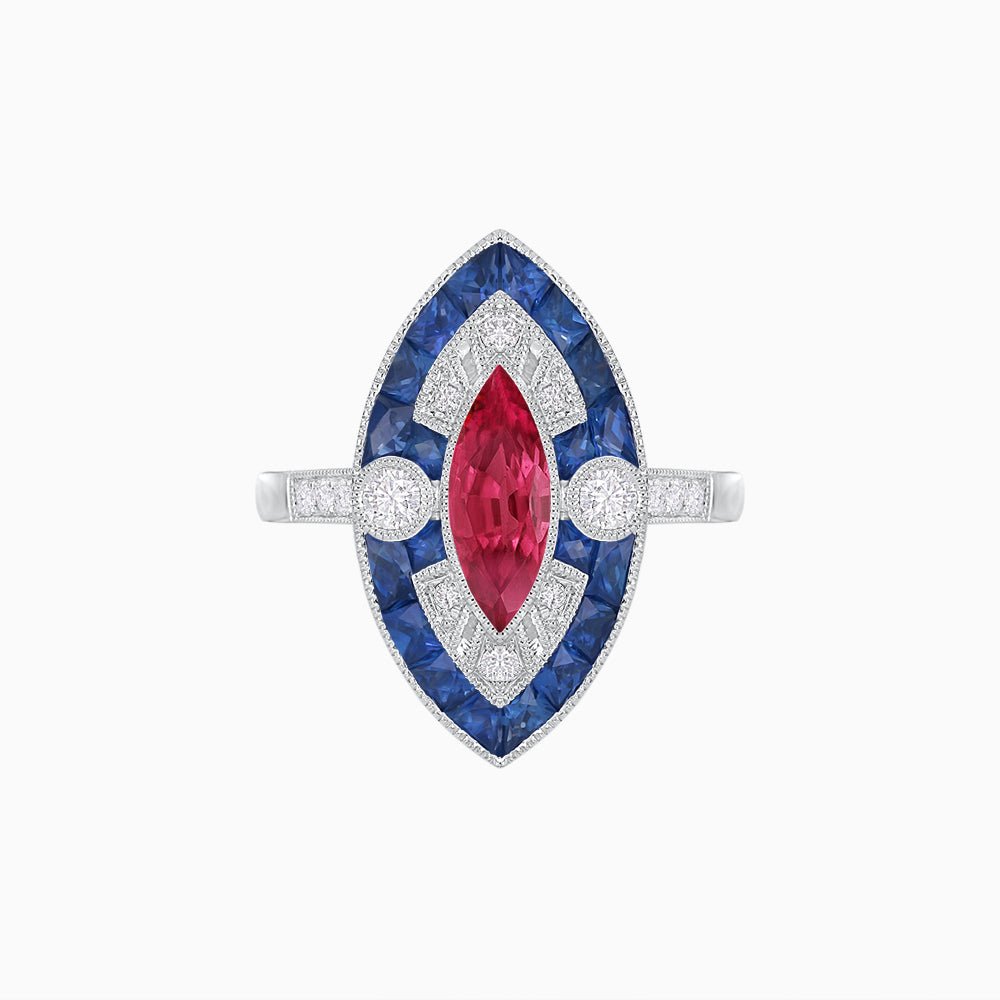 Art Deco Style Marquise Calibrated Ring - Shahin Jewelry