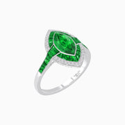 Art Deco Style Marquise Cut Ring with Double Halo Featuring Gemstone and Diamond Halo - Shahin Jewelry