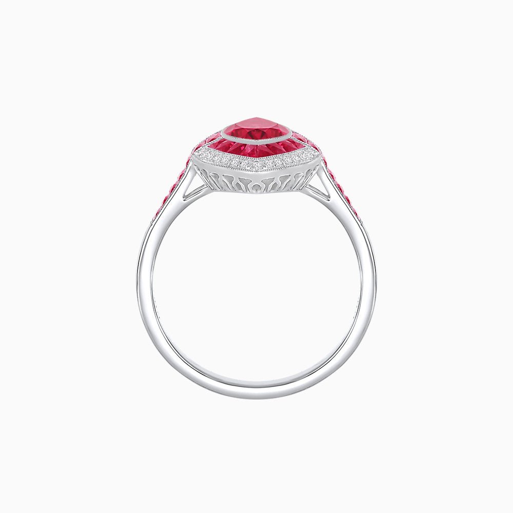 Art Deco Style Marquise Cut Ring with Double Halo Featuring Gemstone and Diamond Halo - Shahin Jewelry