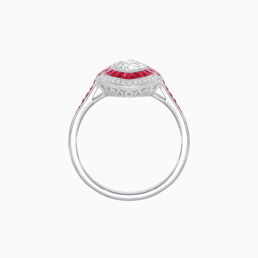 Art Deco Style Marquise Cut Ring with Double Halo Featuring Gemstone and Diamond Halo - Shahin Jewelry