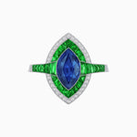 Load image into Gallery viewer, Art Deco Style Marquise Cut Ring with Double Halo Featuring Gemstone and Diamond Halo - Shahin Jewelry