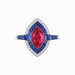 Load image into Gallery viewer, Art Deco Style Marquise Cut Ring with Double Halo Featuring Gemstone and Diamond Halo - Shahin Jewelry