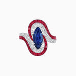 Load image into Gallery viewer, Art Deco Style Marquise Cut Wave Ring Mounting with Baguette Diamonds and Calibre-Cut Gemstones - Shahin Jewelry