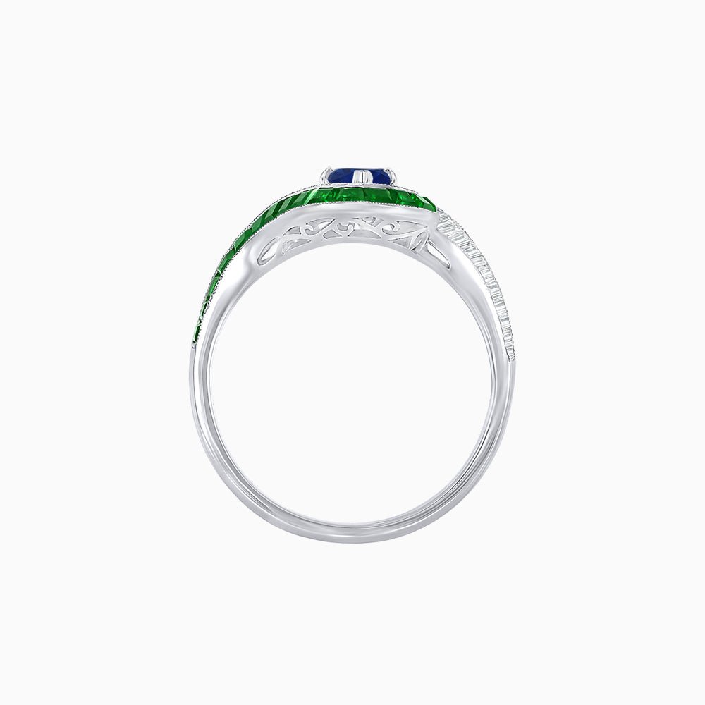 Art Deco Style Marquise Cut Wave Ring Mounting with Baguette Diamonds and Calibre-Cut Gemstones - Shahin Jewelry