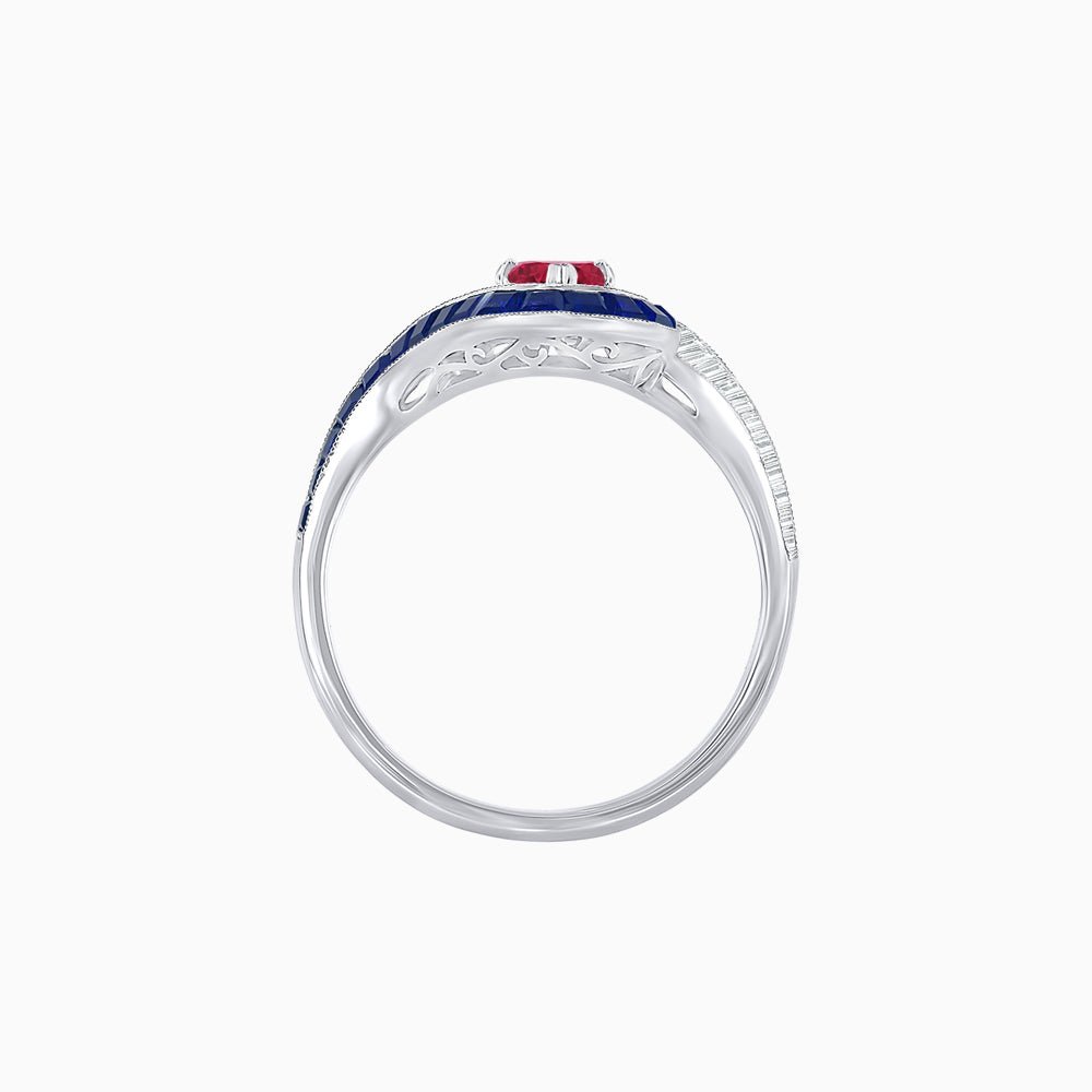 Art Deco Style Marquise Cut Wave Ring Mounting with Baguette Diamonds and Calibre-Cut Gemstones - Shahin Jewelry