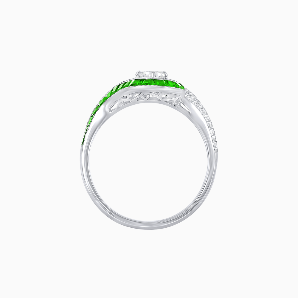 Art Deco Style Marquise Cut Wave Ring Mounting with Baguette Diamonds and Calibre-Cut Gemstones - Shahin Jewelry