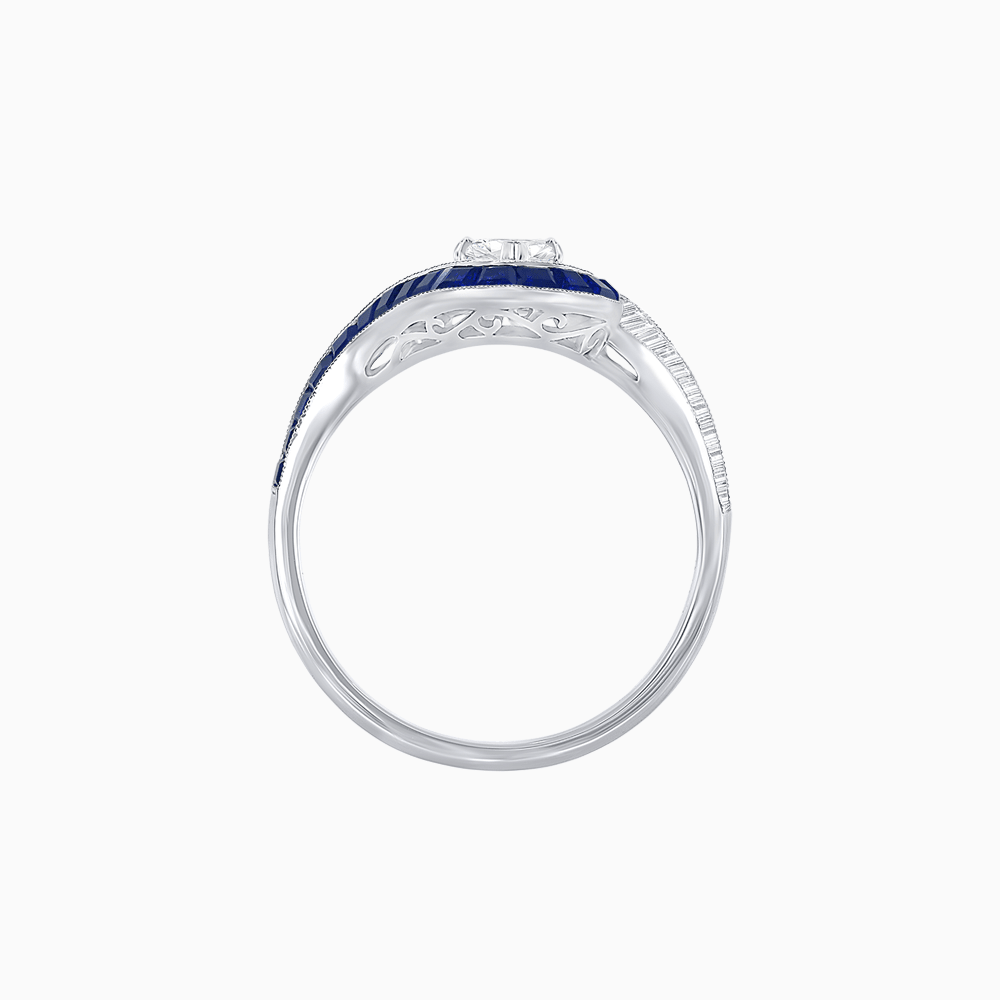 Art Deco Style Marquise Cut Wave Ring Mounting with Baguette Diamonds and Calibre-Cut Gemstones - Shahin Jewelry