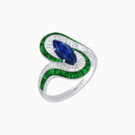 Load image into Gallery viewer, Art Deco Style Marquise Cut Wave Ring Mounting with Baguette Diamonds and Calibre-Cut Gemstones - Shahin Jewelry