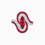 Load image into Gallery viewer, Art Deco Style Marquise Cut Wave Ring Mounting with Baguette Diamonds and Calibre-Cut Gemstones - Shahin Jewelry