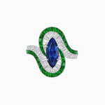 Load image into Gallery viewer, Art Deco Style Marquise Cut Wave Ring Mounting with Baguette Diamonds and Calibre-Cut Gemstones - Shahin Jewelry