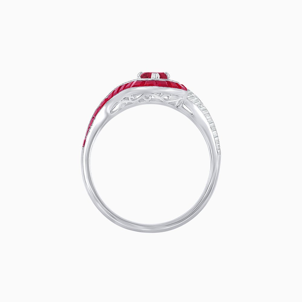 Art Deco Style Marquise Cut Wave Ring Mounting with Baguette Diamonds and Calibre-Cut Gemstones - Shahin Jewelry