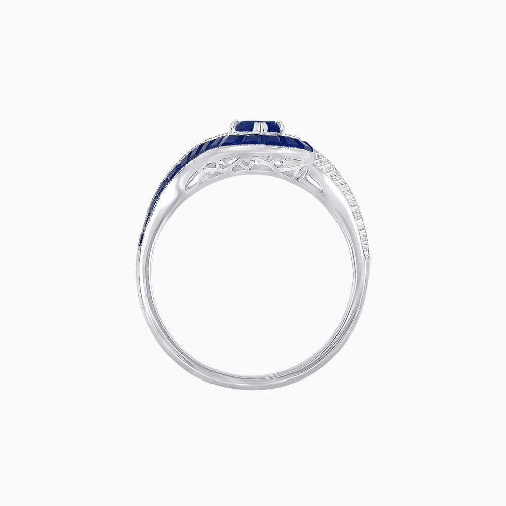 Art Deco Style Marquise Cut Wave Ring Mounting with Baguette Diamonds and Calibre-Cut Gemstones - Shahin Jewelry