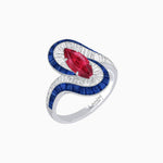 Load image into Gallery viewer, Art Deco Style Marquise Cut Wave Ring Mounting with Baguette Diamonds and Calibre-Cut Gemstones - Shahin Jewelry