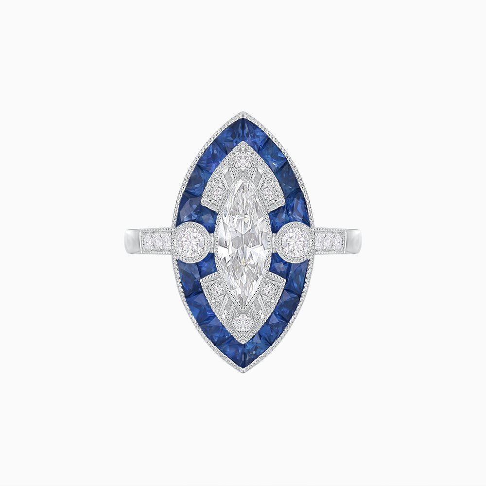 Art Deco Style Marquise Diamond and Calibrated Ring - Shahin Jewelry