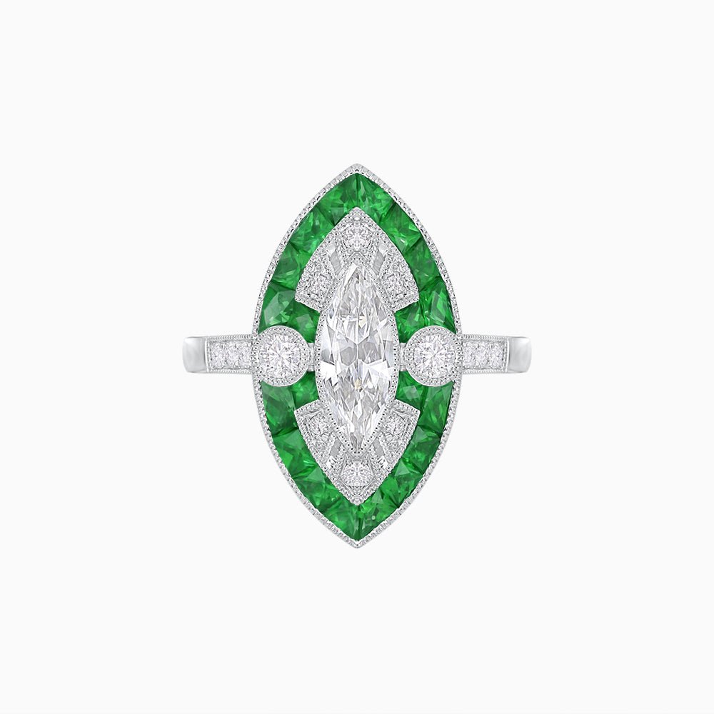 Art Deco Style Marquise Diamond and Calibrated Ring - Shahin Jewelry