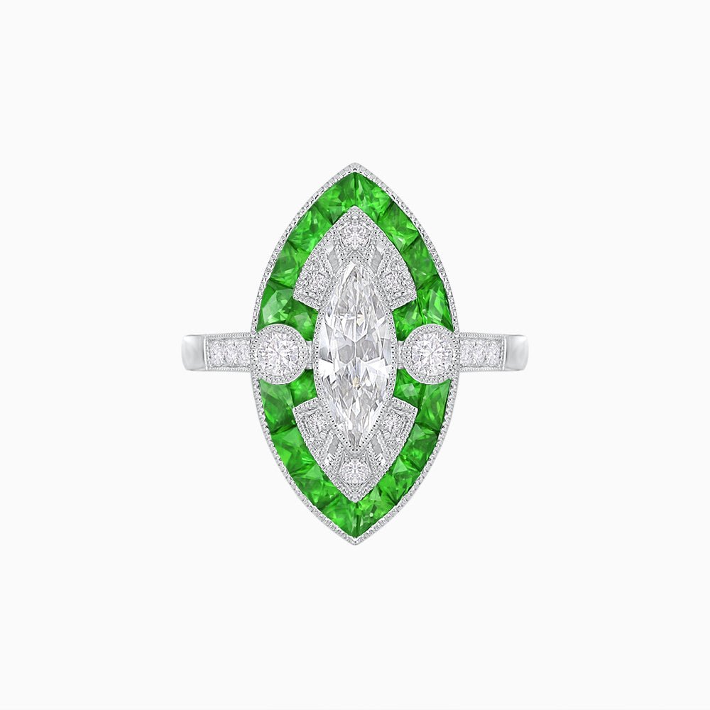 Art Deco Style Marquise Diamond and Calibrated Ring - Shahin Jewelry