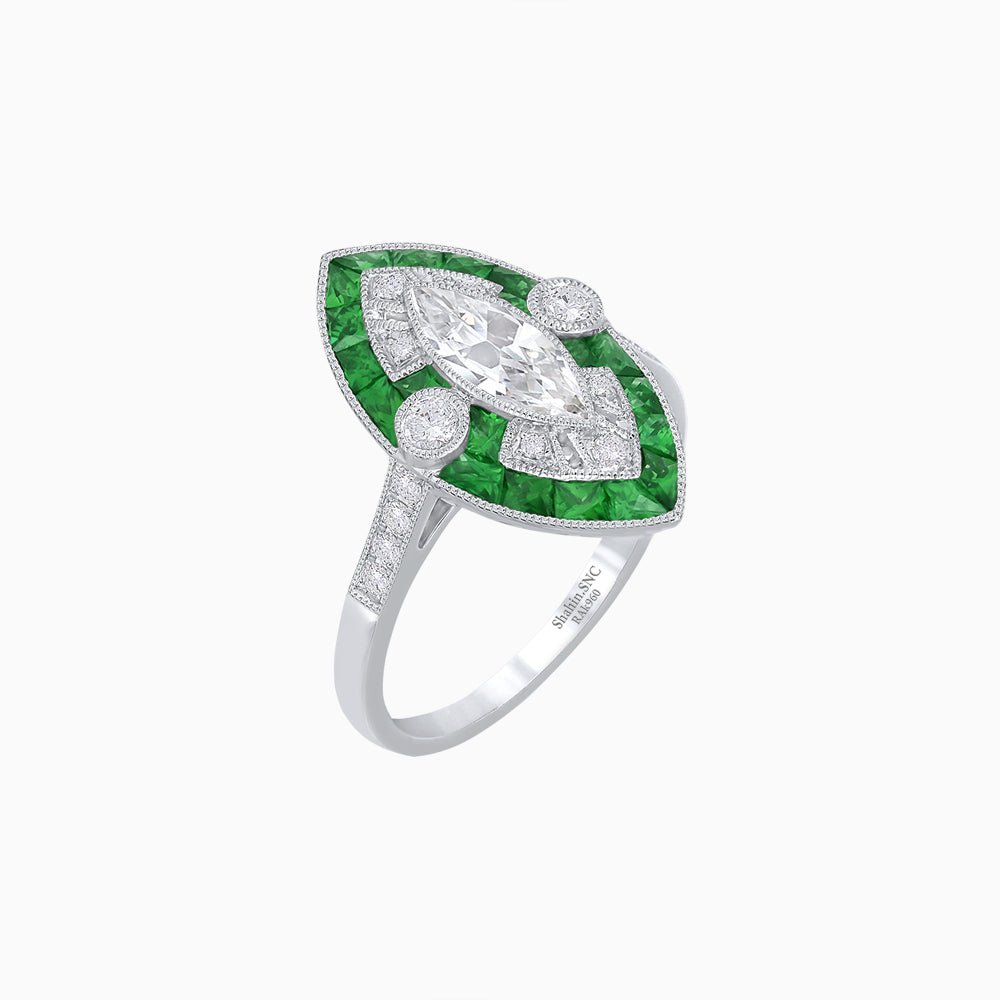 Art Deco Style Marquise Diamond and Calibrated Ring - Shahin Jewelry