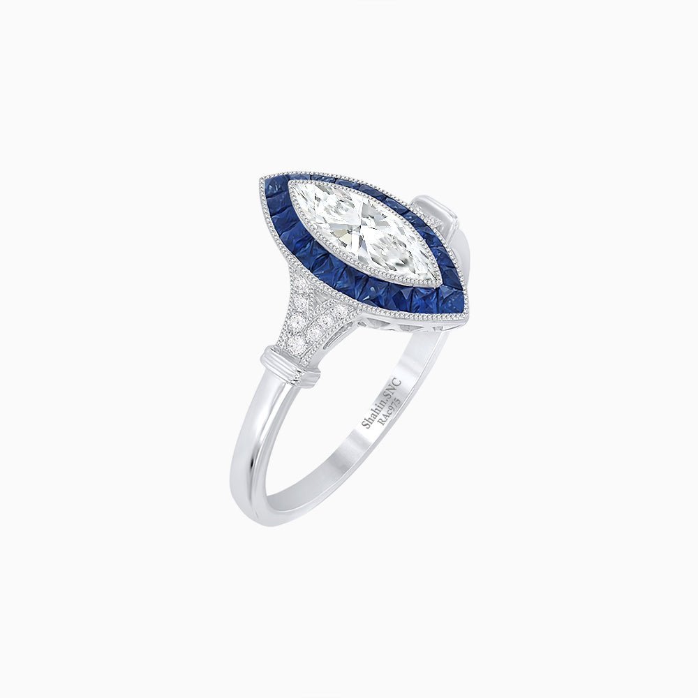 Art Deco Style Marquise Diamond Ring - Shahin Jewelry