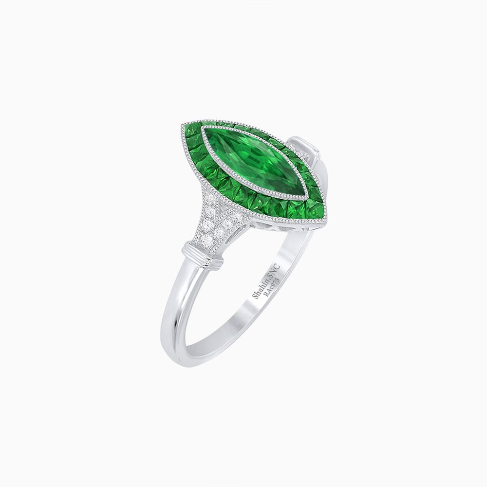 Art Deco Style Marquise Gemstone Ring - Shahin Jewelry