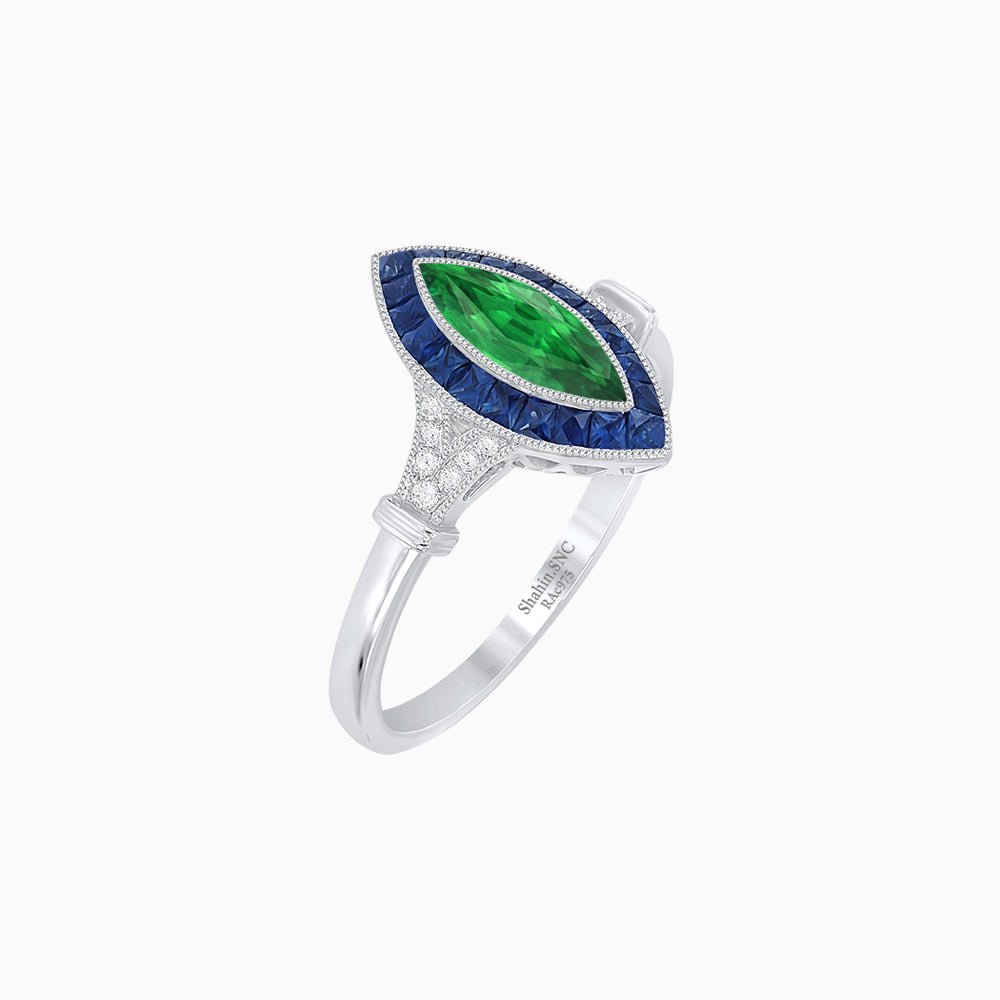 Art Deco Style Marquise Gemstone Ring - Shahin Jewelry