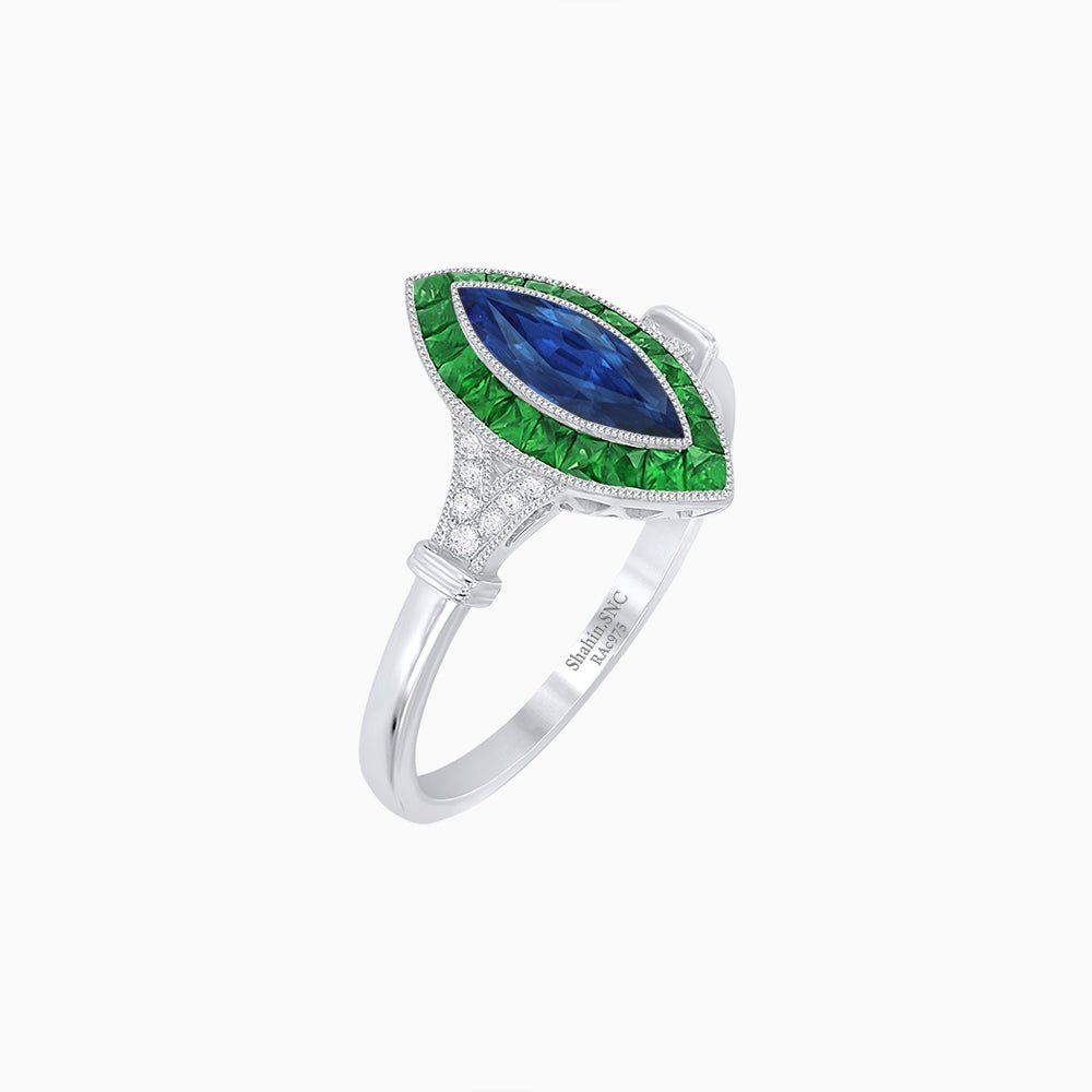 Art Deco Style Marquise Gemstone Ring - Shahin Jewelry