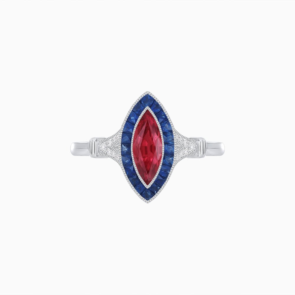 Art Deco Style Marquise Gemstone Ring - Shahin Jewelry