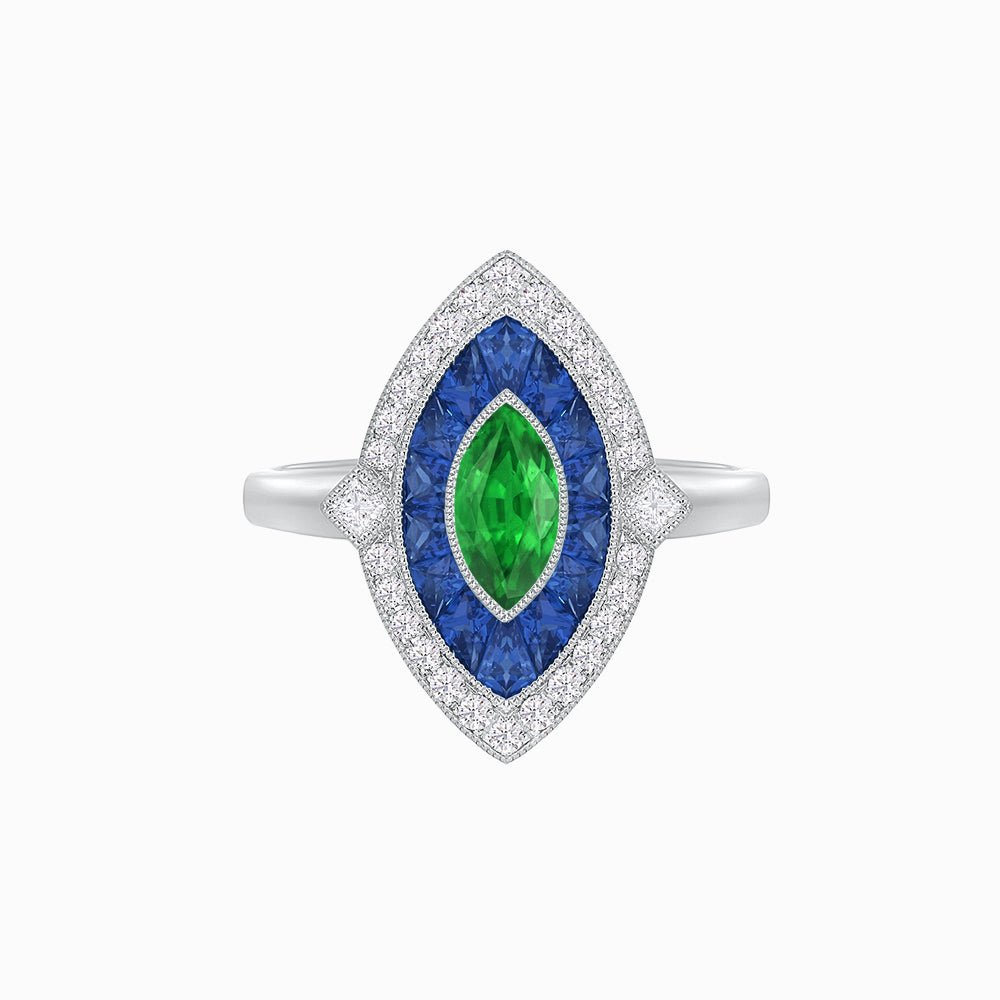 Art Deco Style Marquise Shape Gemstone Ring - Shahin Jewelry