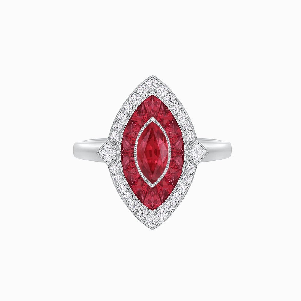 Art Deco Style Marquise Shape Gemstone Ring - Shahin Jewelry