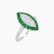 Art Deco Style Marquise Shaped Antique Inspired Ring with Diamonds - Shahin Jewelry