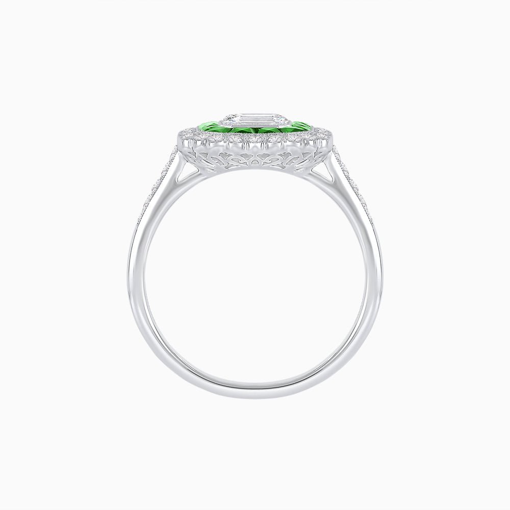 Art Deco Style Mounting Ring with Emerald Cut Center Stone and Calibre-Cut Gemstone Halo - Shahin Jewelry