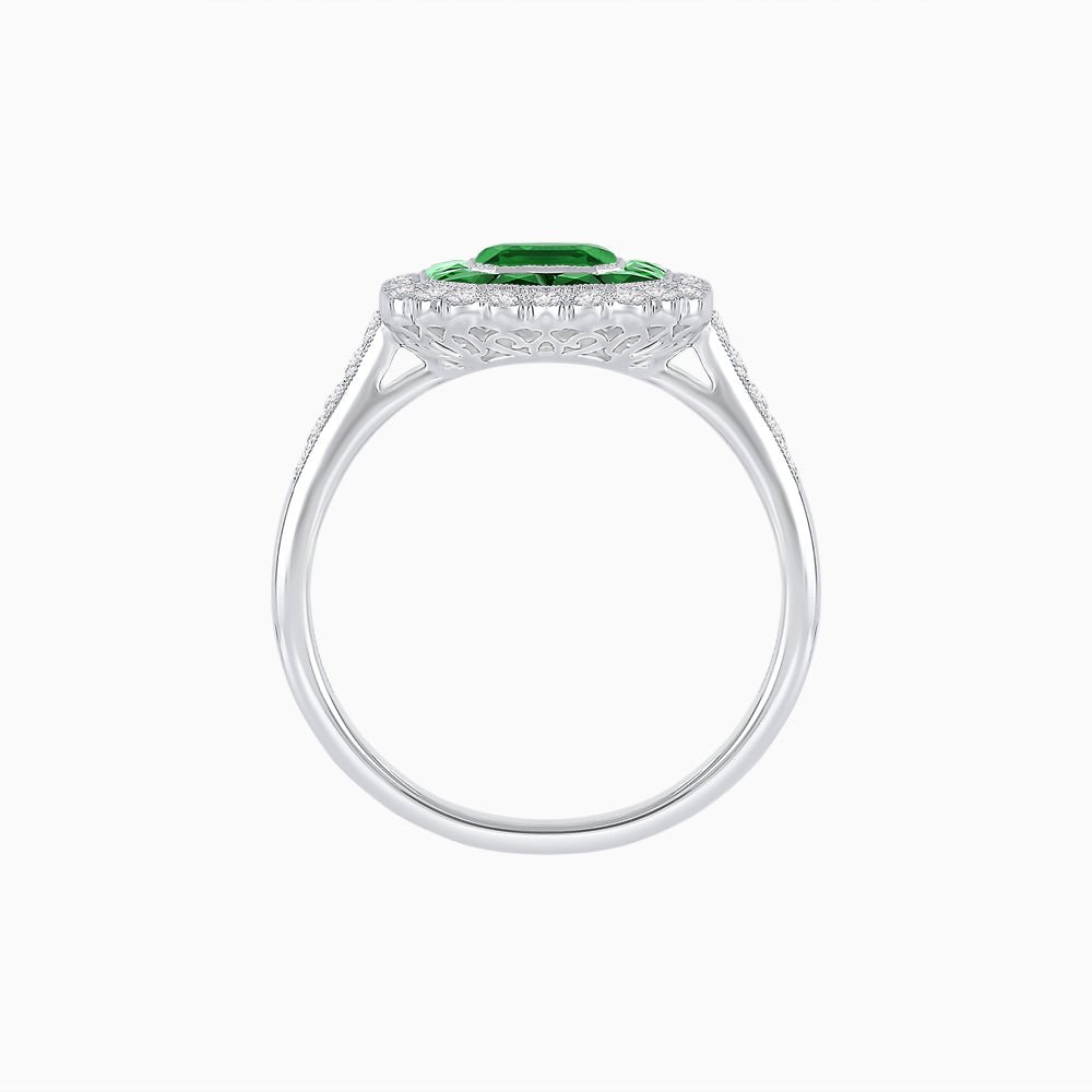 Art Deco Style Mounting Ring with Emerald Cut Center Stone and Calibre-Cut Gemstone Halo - Shahin Jewelry