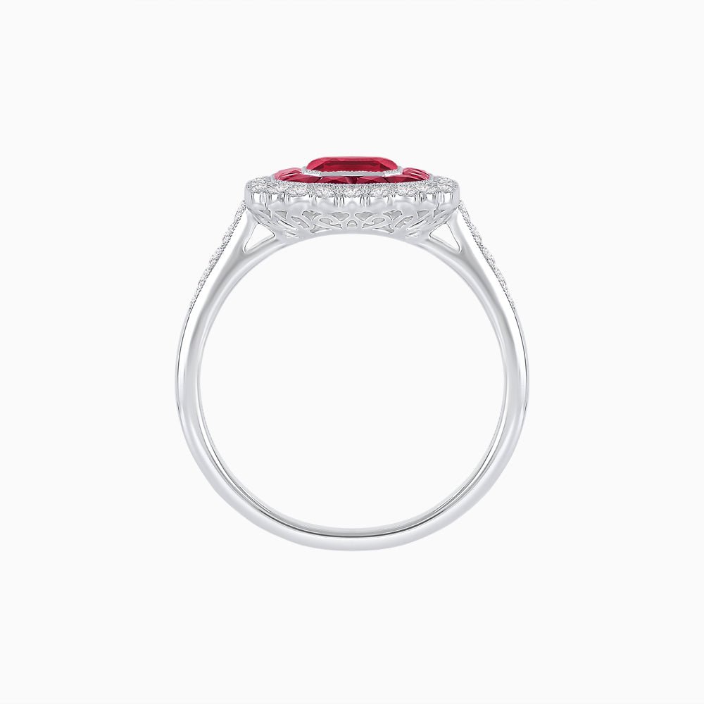 Art Deco Style Mounting Ring with Emerald Cut Center Stone and Calibre-Cut Gemstone Halo - Shahin Jewelry