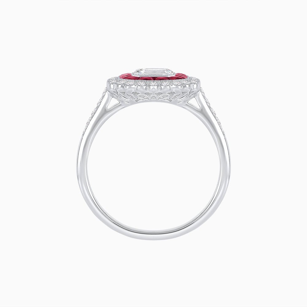 Art Deco Style Mounting Ring with Emerald Cut Center Stone and Calibre-Cut Gemstone Halo - Shahin Jewelry