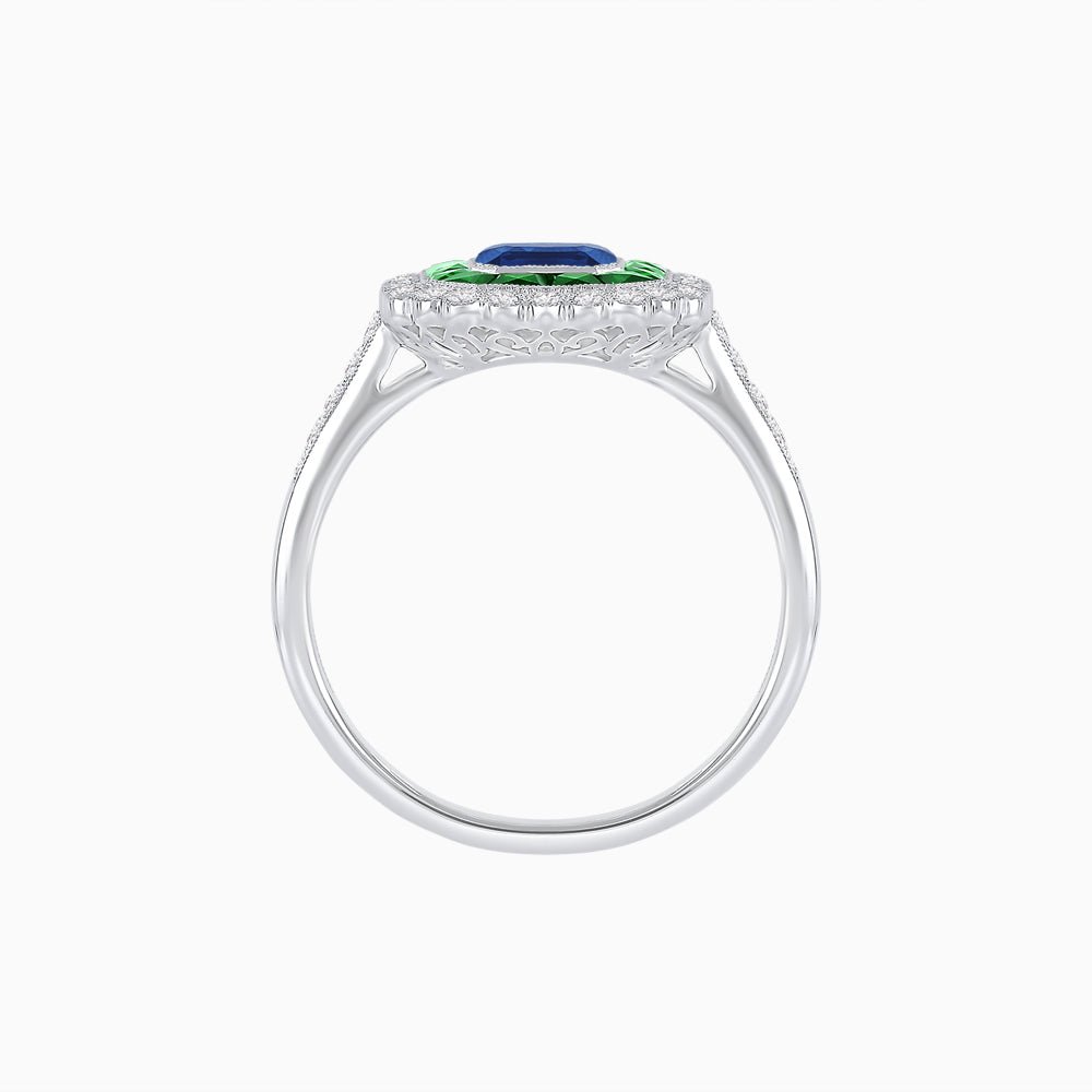 Art Deco Style Mounting Ring with Emerald Cut Center Stone and Calibre-Cut Gemstone Halo - Shahin Jewelry