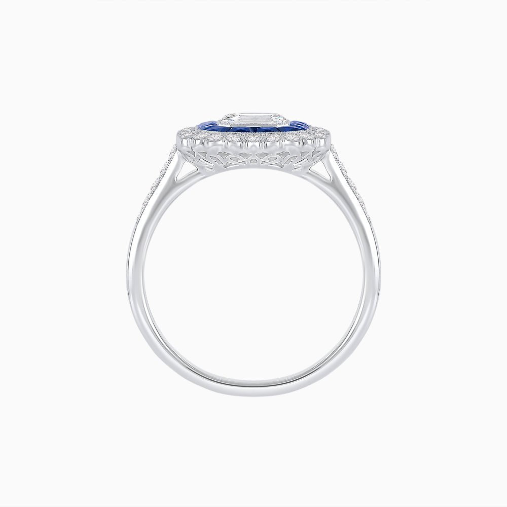 Art Deco Style Mounting Ring with Emerald Cut Center Stone and Calibre-Cut Gemstone Halo - Shahin Jewelry