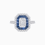 Load image into Gallery viewer, Art Deco Style Mounting Ring with Emerald Cut Center Stone and Calibre-Cut Gemstone Halo - Shahin Jewelry