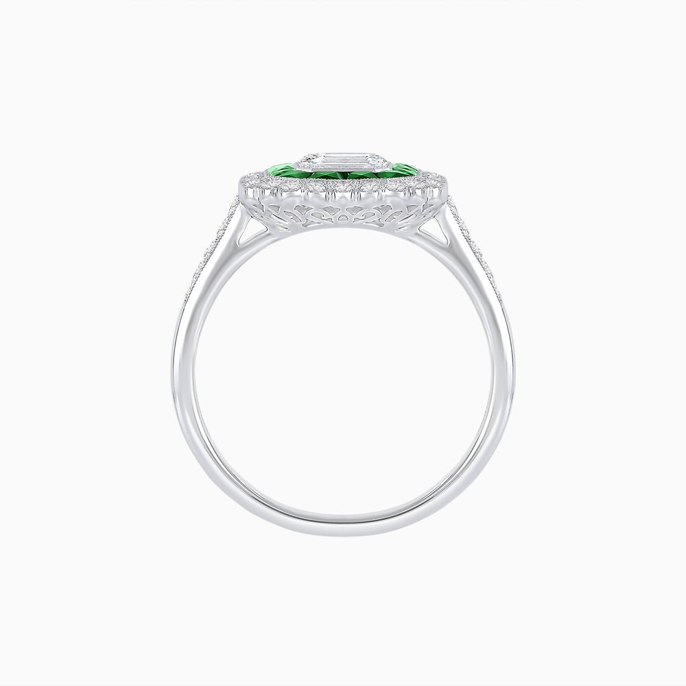 Art Deco Style Mounting Ring with Emerald Cut Center Stone and Calibre-Cut Gemstone Halo - Shahin Jewelry
