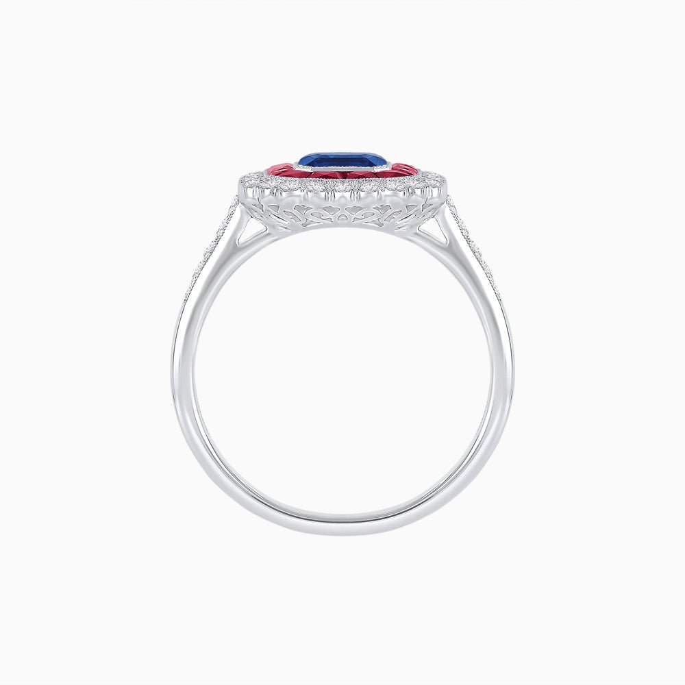 Art Deco Style Mounting Ring with Emerald Cut Center Stone and Calibre-Cut Gemstone Halo - Shahin Jewelry