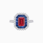 Load image into Gallery viewer, Art Deco Style Mounting Ring with Emerald Cut Center Stone and Calibre-Cut Gemstone Halo - Shahin Jewelry