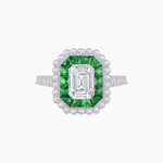 Load image into Gallery viewer, Art Deco Style Mounting Ring with Emerald Cut Center Stone and Calibre-Cut Gemstone Halo - Shahin Jewelry