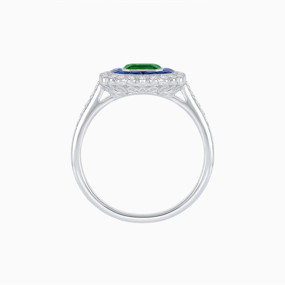 Art Deco Style Mounting Ring with Emerald Cut Center Stone and Calibre-Cut Gemstone Halo - Shahin Jewelry