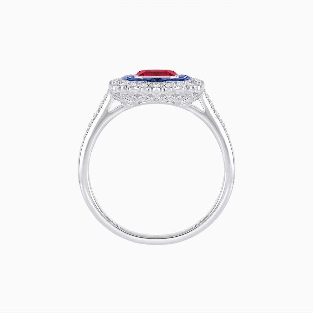 Art Deco Style Mounting Ring with Emerald Cut Center Stone and Calibre-Cut Gemstone Halo - Shahin Jewelry