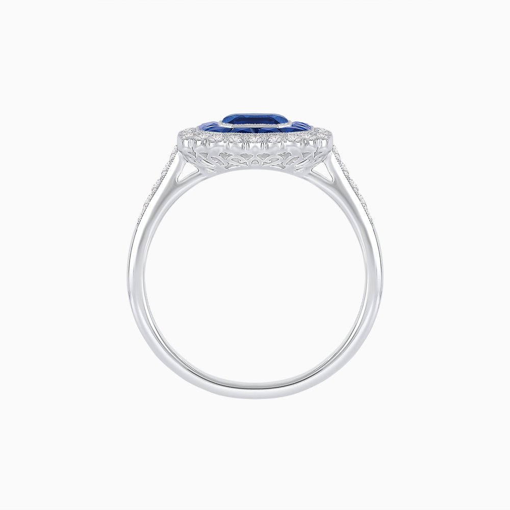 Art Deco Style Mounting Ring with Emerald Cut Center Stone and Calibre-Cut Gemstone Halo - Shahin Jewelry