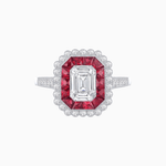 Load image into Gallery viewer, Art Deco Style Mounting Ring with Emerald Cut Center Stone and Calibre-Cut Gemstone Halo - Shahin Jewelry